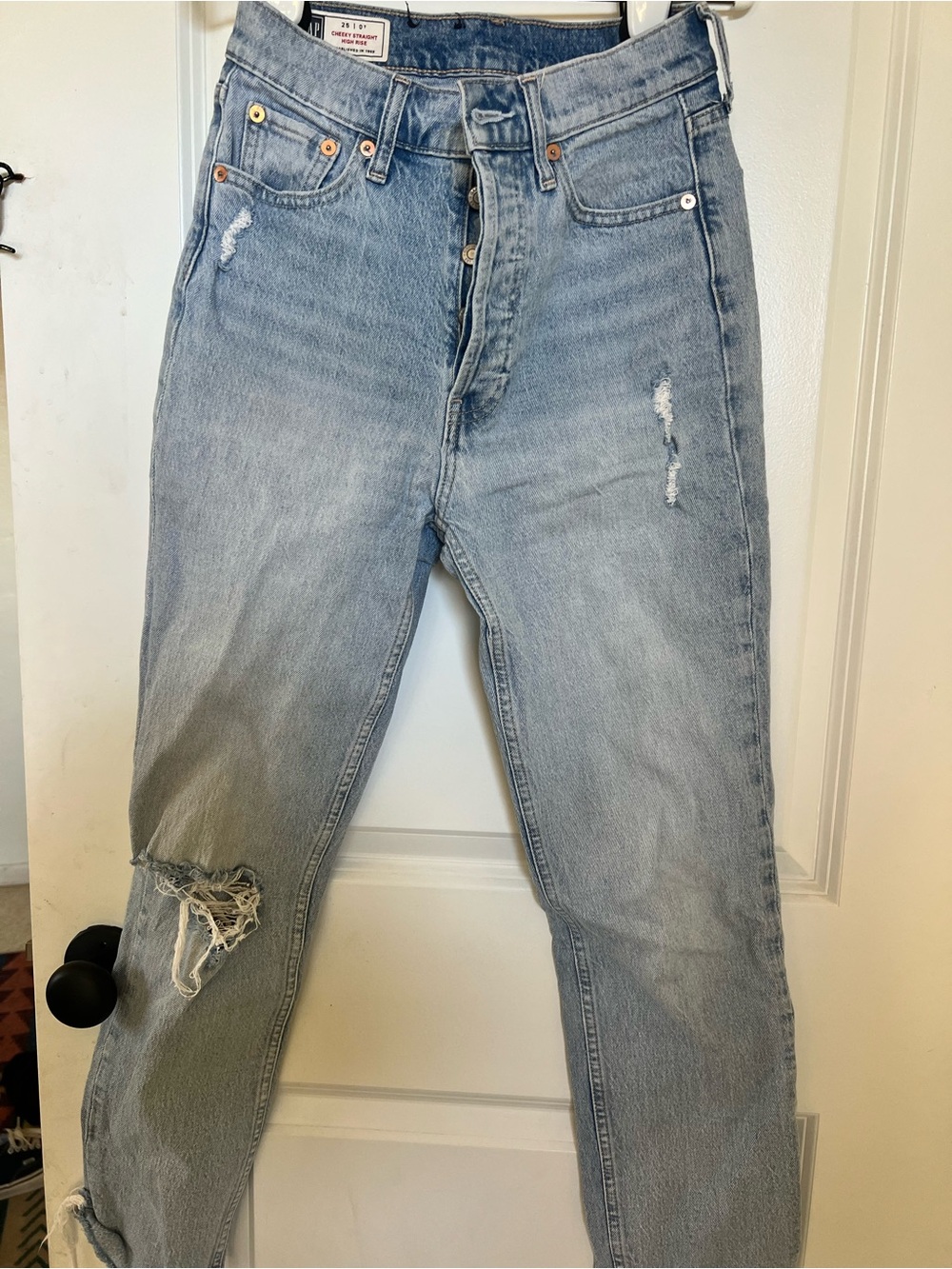 GAP Light Blue Straight Jeans with Distressed Knee
